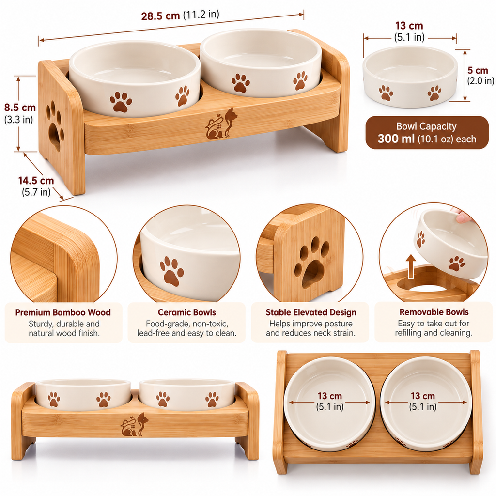 Purrhaven DineWell Elevated Ceramic Cat Bowl Duo