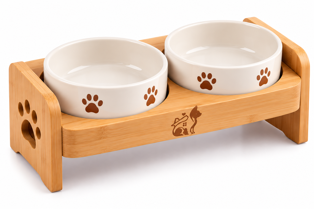 Purrhaven DineWell Elevated Ceramic Cat Bowl Duo