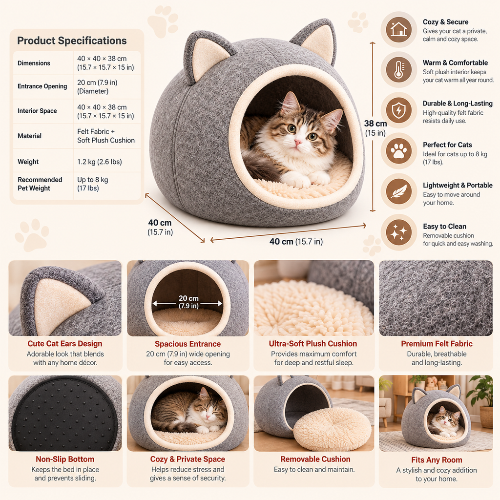 Purrhaven CozyCove Felt Cat Cave Bed