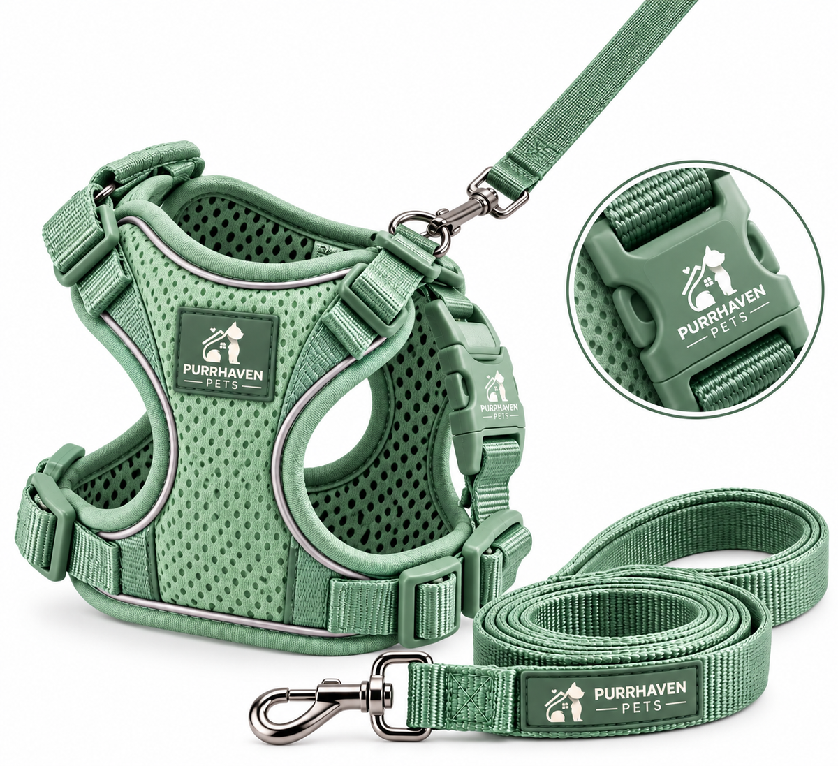 Purrhaven TrailPaws Adjustable Cat Harness & Leash Set