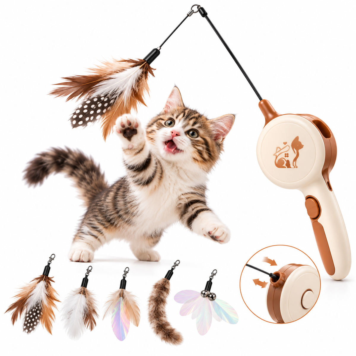 Purrhaven FeatherChase Retractable Cat Teaser Wand