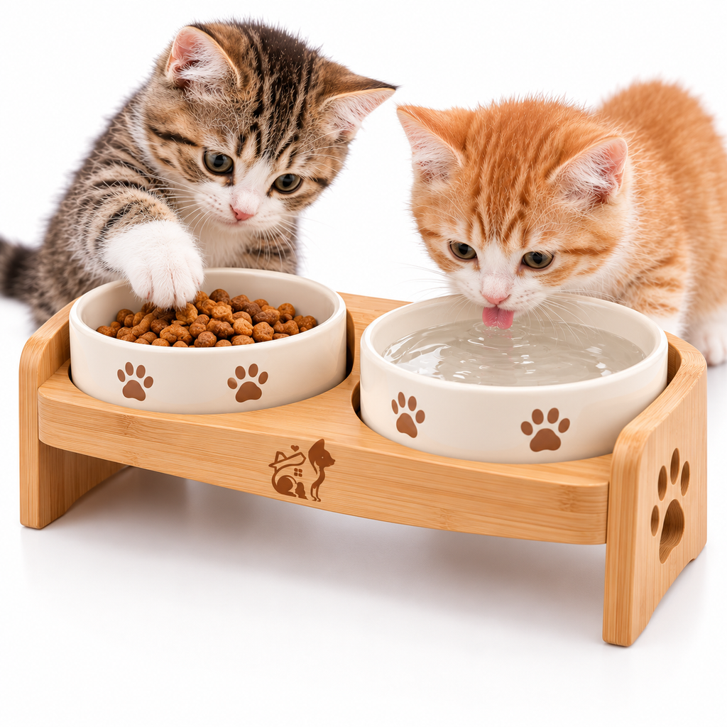 Purrhaven DineWell Elevated Ceramic Cat Bowl Duo