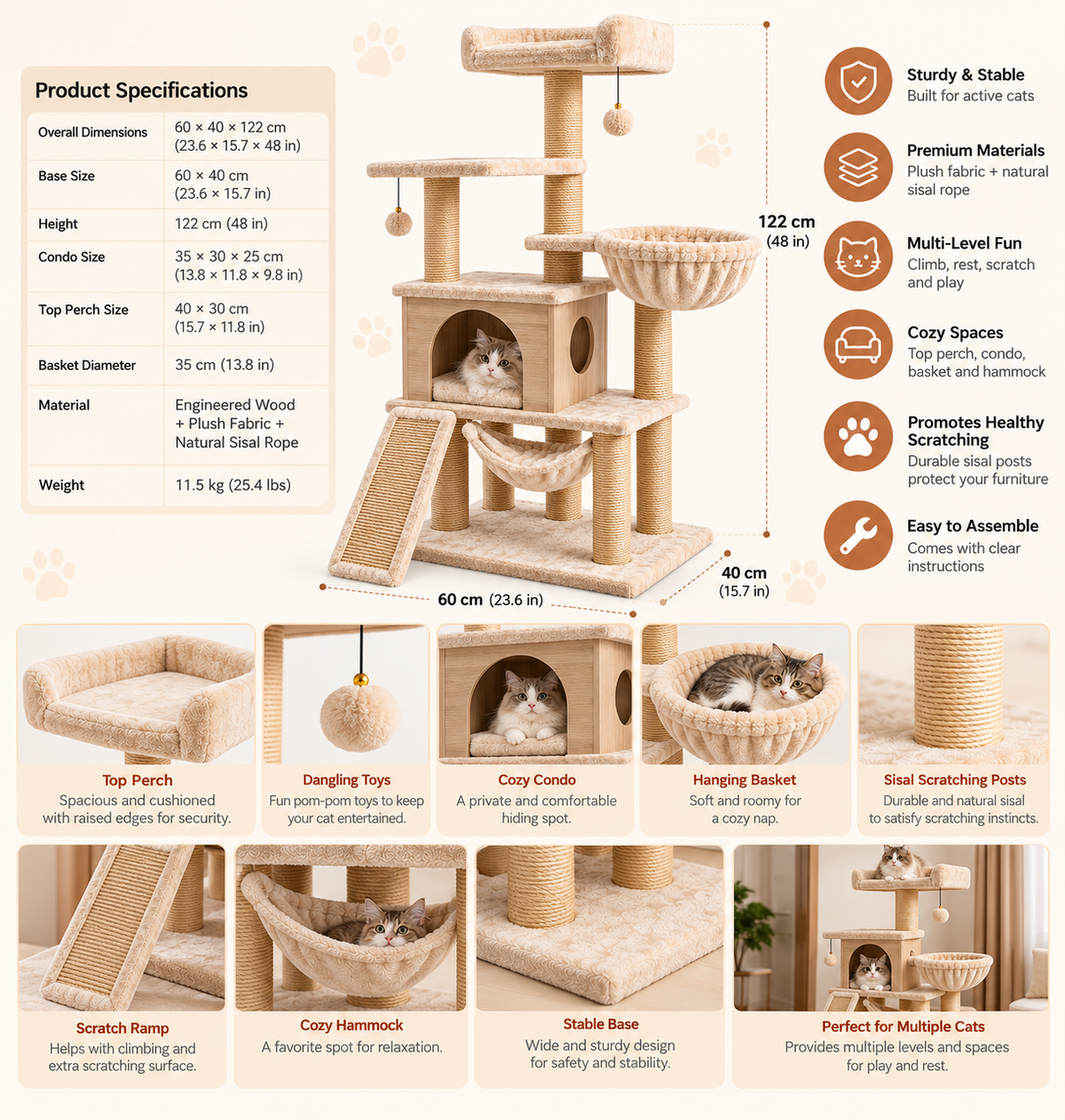 Purrhaven Climb & Rest Multi-Level Cat Tree Tower